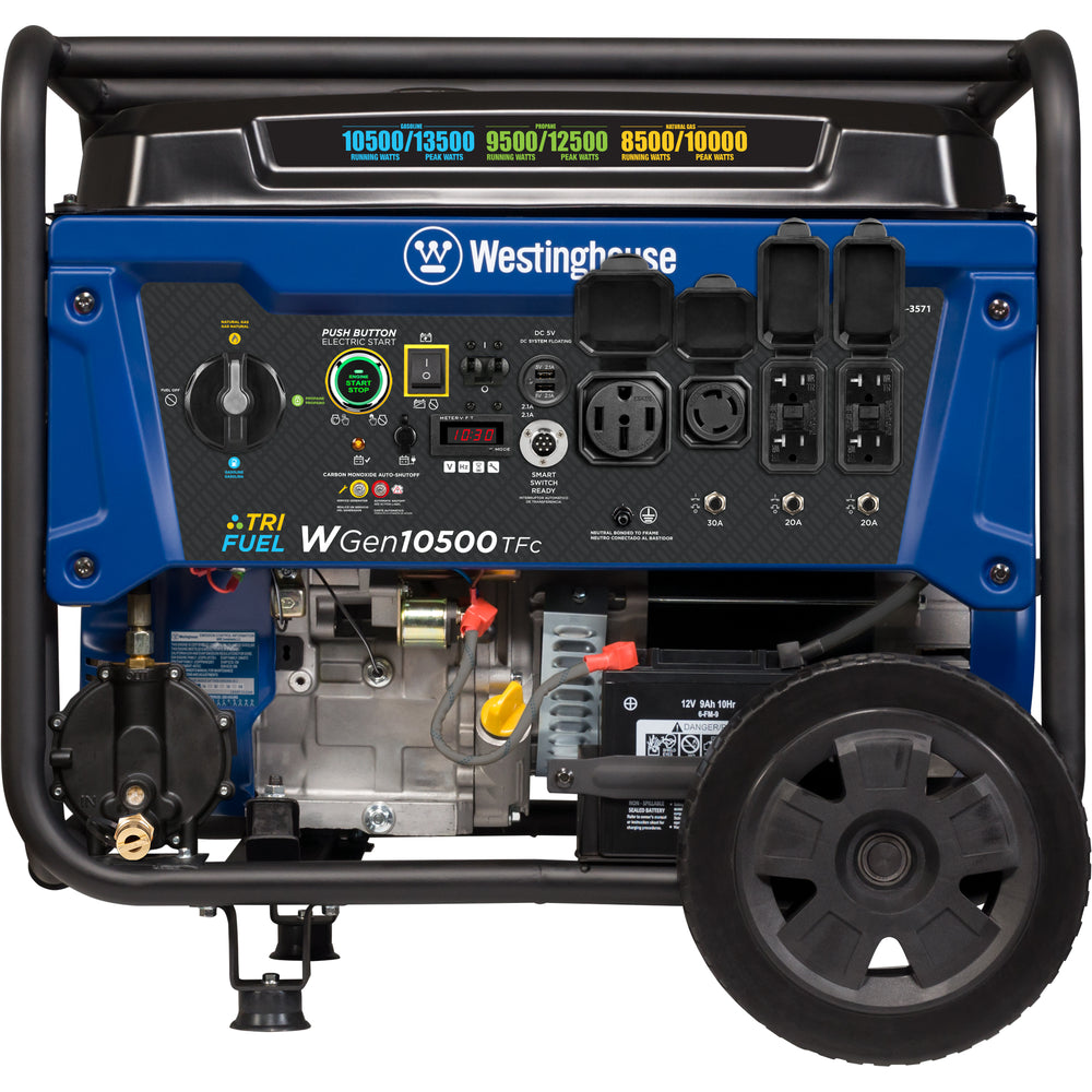 Westinghouse WGen10500TFc Tri-Fuel Generator 10500W/13500W 50 Amp Remote Start with CO Sensor New