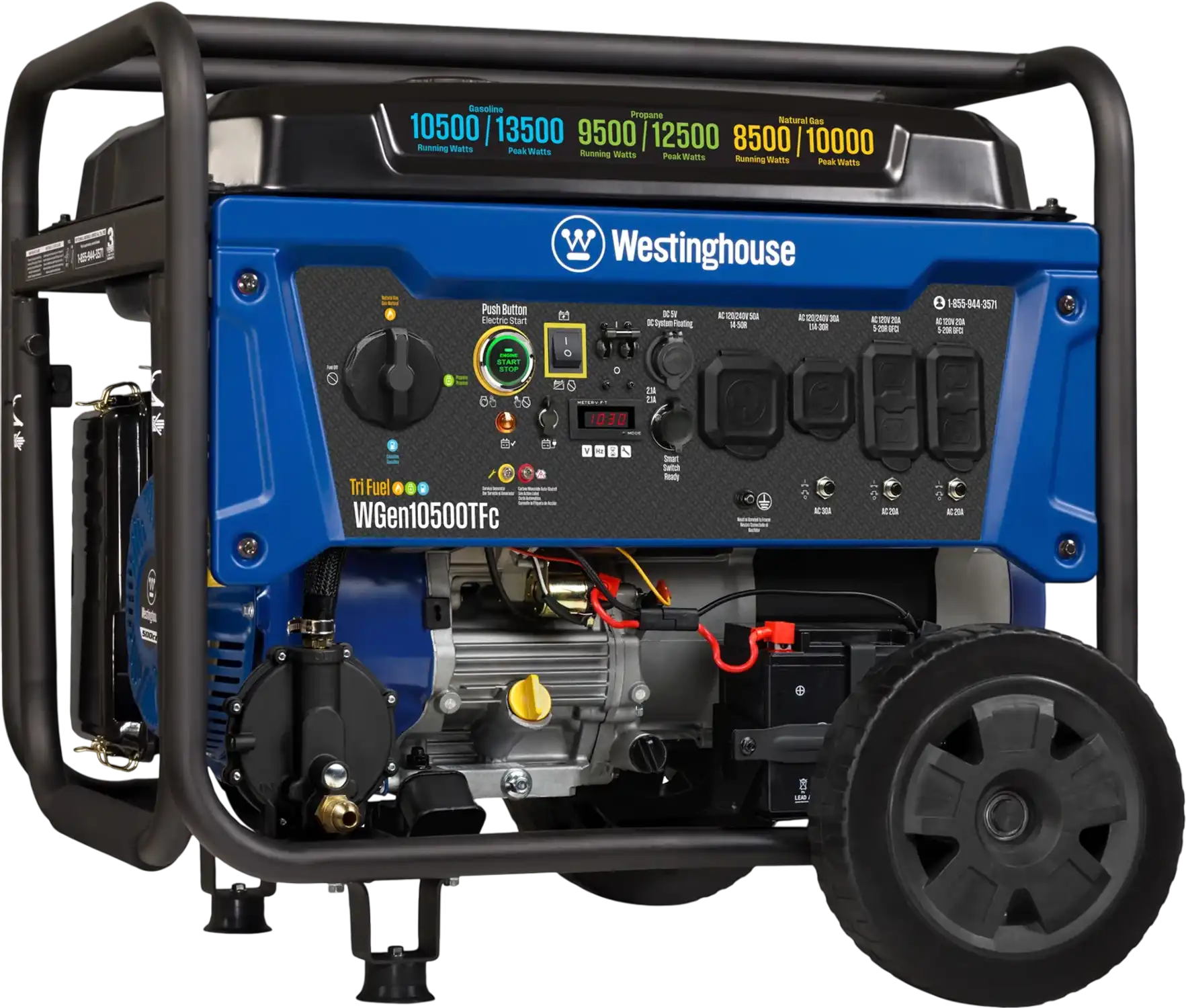 Westinghouse WGen10500TFc Tri-Fuel Generator 10500W/13500W 50 Amp Remote Start with CO Sensor New