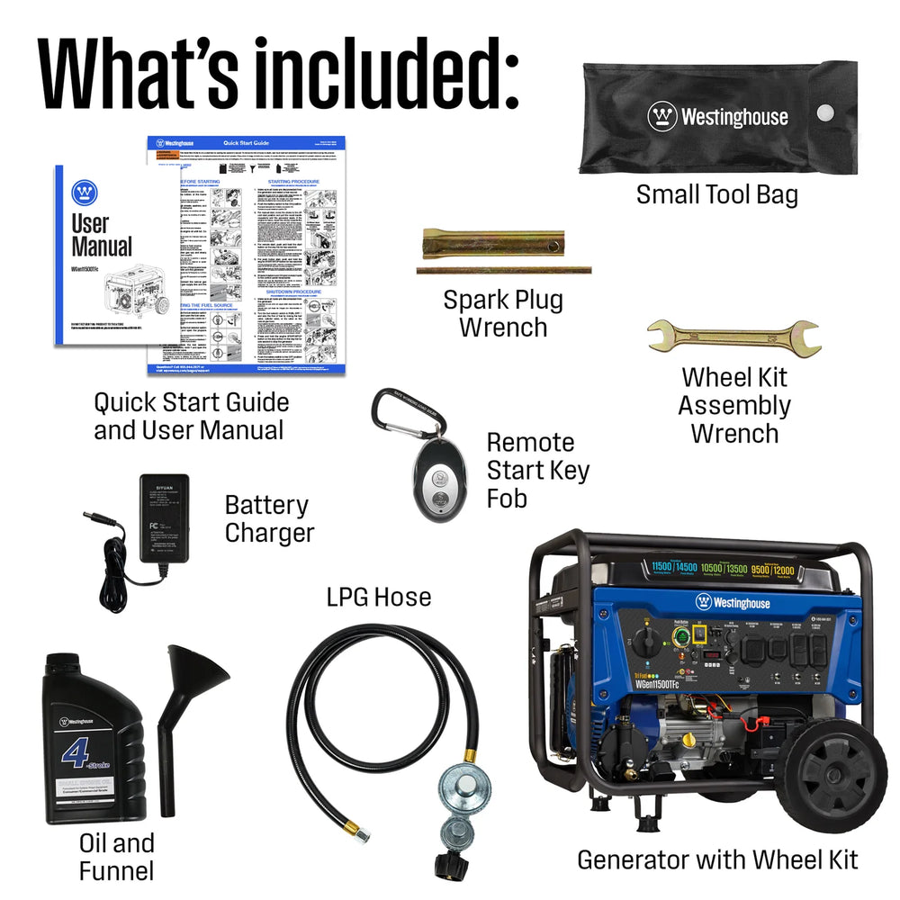 Westinghouse WGen11500TFc Tri-Fuel Generator 11500W/14500W CO Sensor 50 Amp Remote Start New