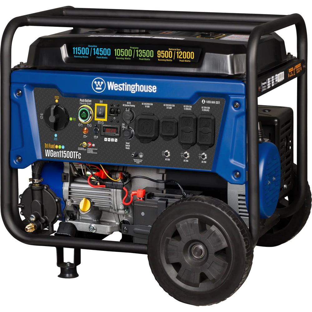 Westinghouse WGen11500TFc Tri-Fuel Generator 11500W/14500W CO Sensor 50 Amp Remote Start New