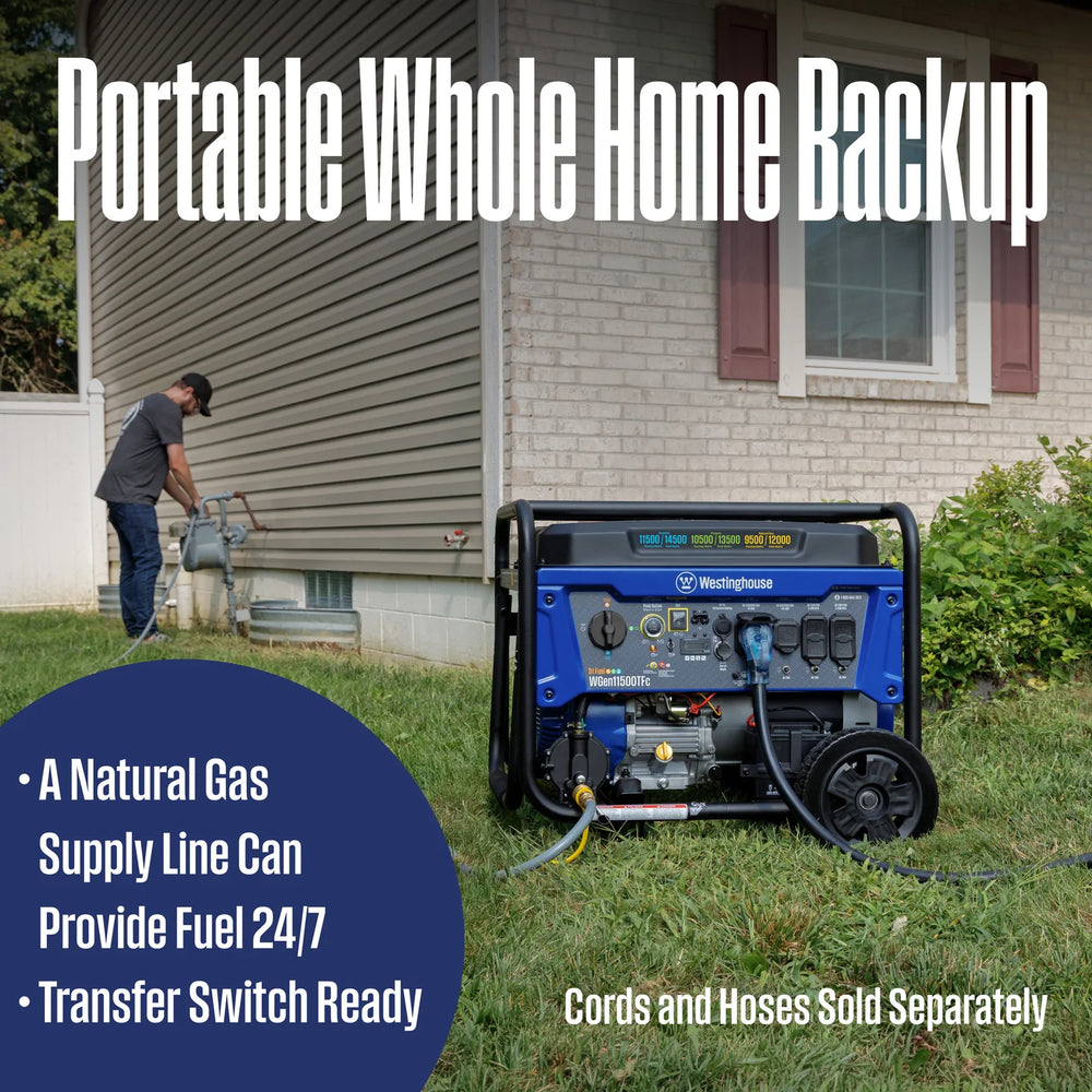Westinghouse WGen11500TFc Tri-Fuel Generator 11500W/14500W CO Sensor 50 Amp Remote Start New