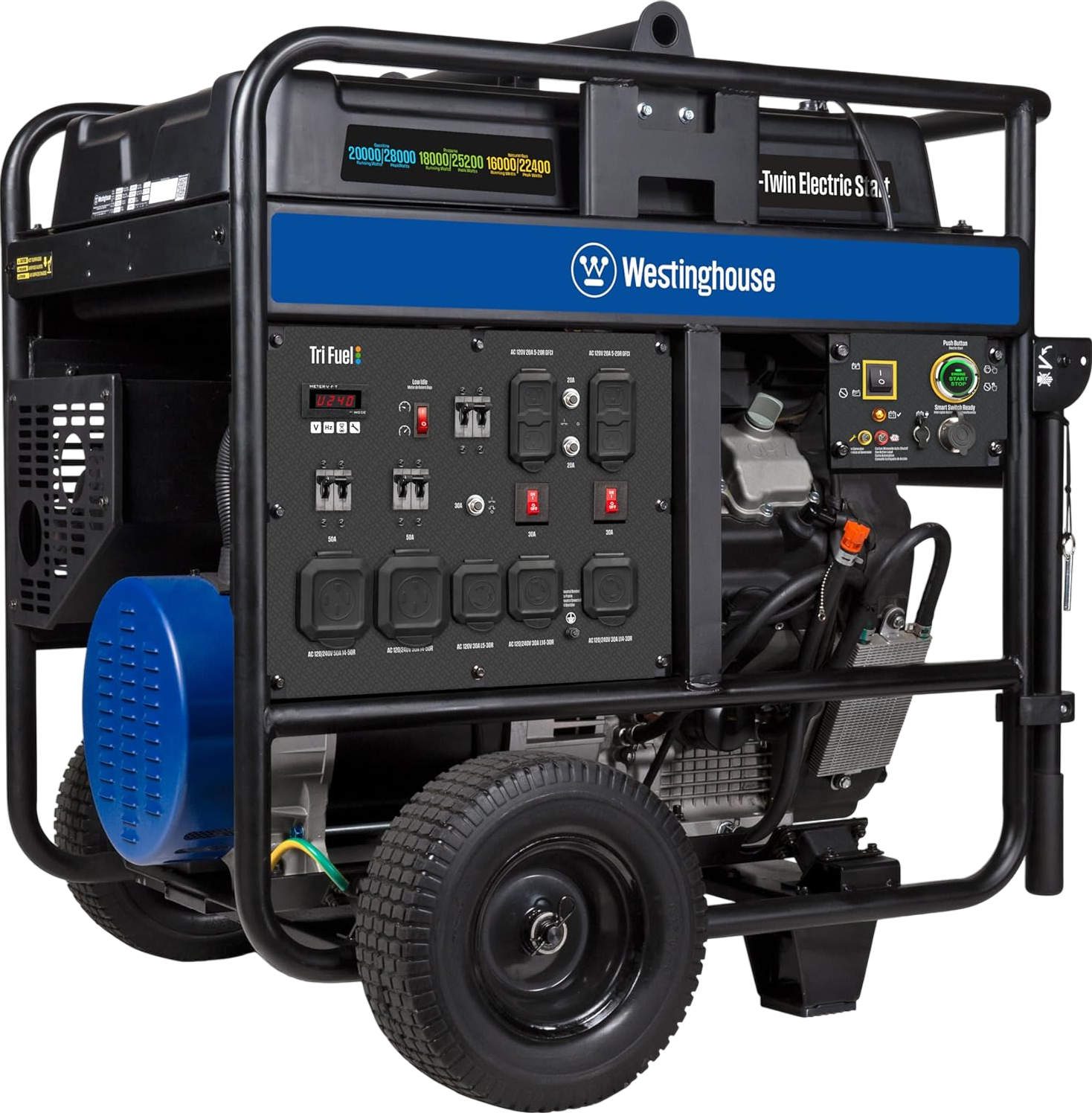 Westinghouse WGen20000TFc 20000W/28000W Generator Tri-Fuel 50A Gasoline Liquid Propane Natural Gas CO Sensor Remote Start New