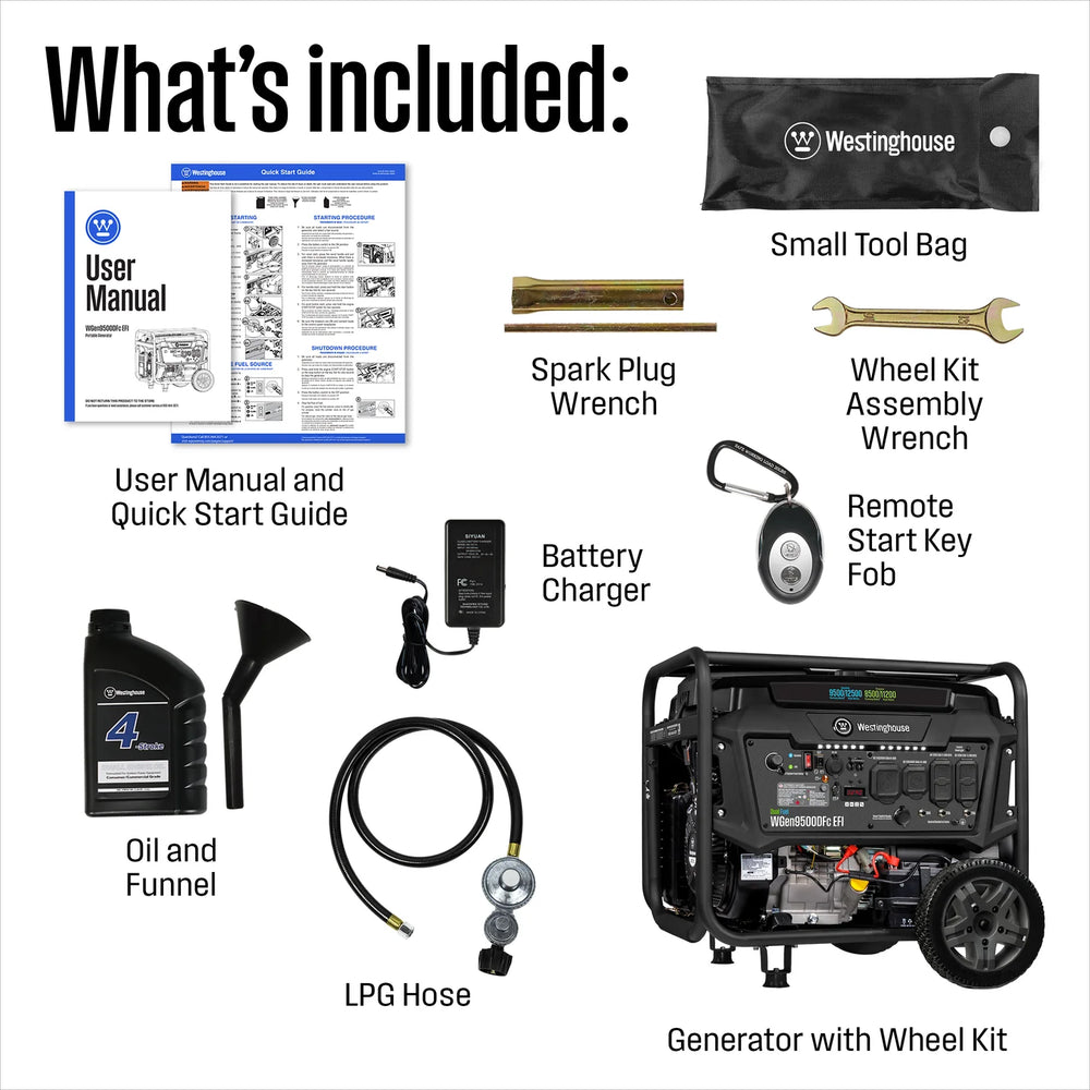 Westinghouse WGen9500DFc EFI Generator 9500/12500W Dual Fuel Gas Propane 50A Remote Start CO Sensor CARB New