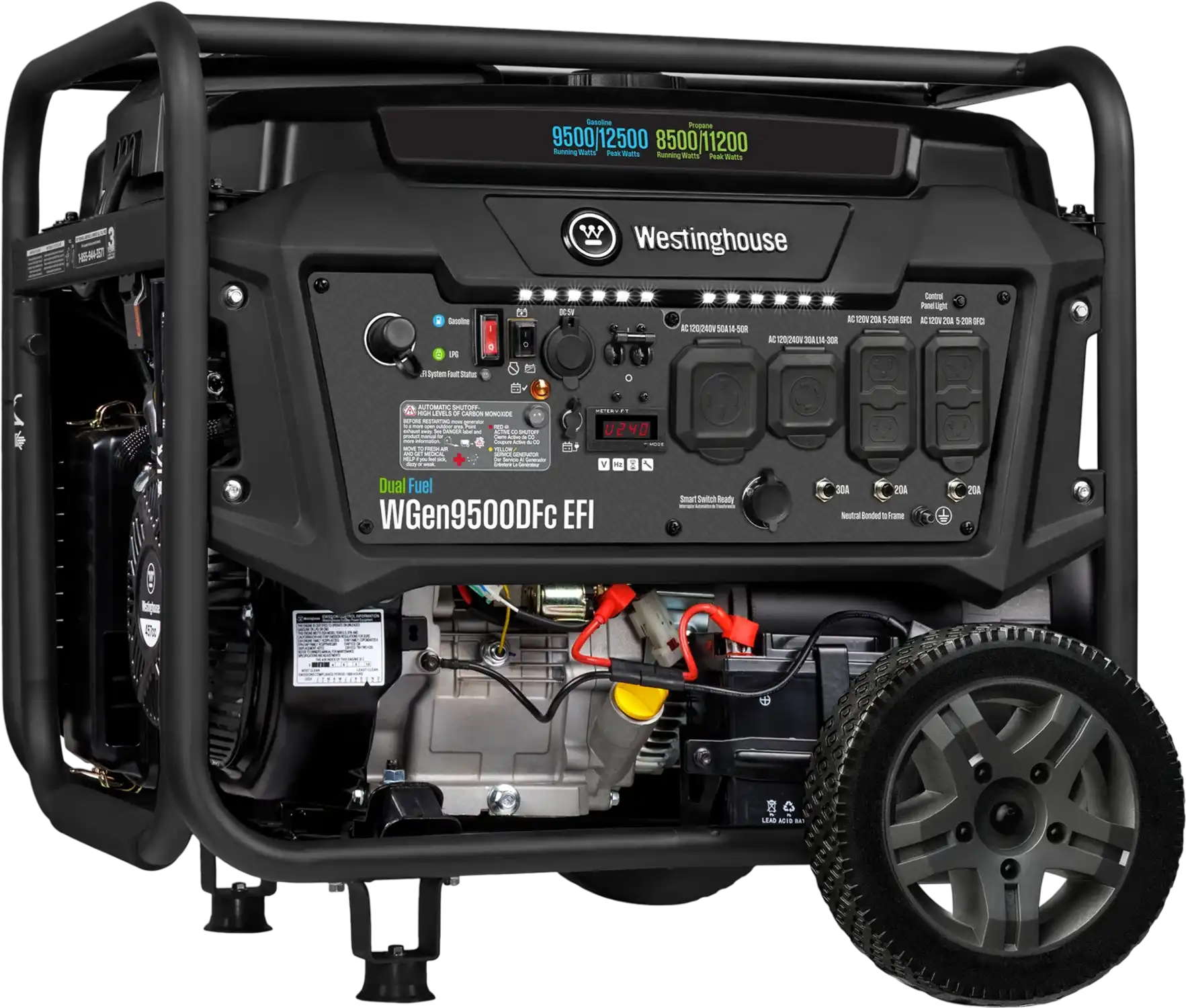 Westinghouse WGen9500DFc EFI Generator 9500/12500W Dual Fuel Gas Propane 50A Remote Start CO Sensor CARB New