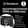 Westinghouse WGen9500DFc EFI Generator 9500/12500W Dual Fuel Gas Propane 50A Remote Start CO Sensor CARB New