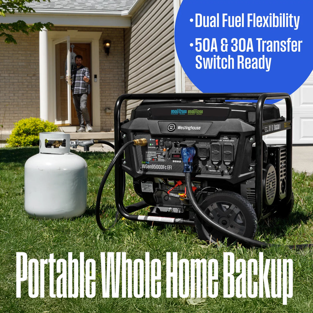 Westinghouse WGen9500DFc EFI Generator 9500/12500W Dual Fuel Gas Propane 50A Remote Start CO Sensor CARB New