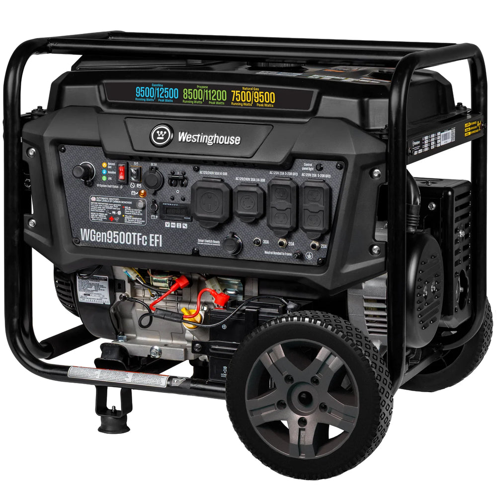 Westinghouse WGen9500TFc EFI Generator 9500/12500W Tri Fuel Gas Propane Natural Gas 50A Remote Start CO Sensor CARB New