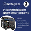 Westinghouse WGen14500TFc 14500W/18000W Generator Tri-Fuel Gasoline Liquid Propane Natural Gas CO Sensor Remote Start New