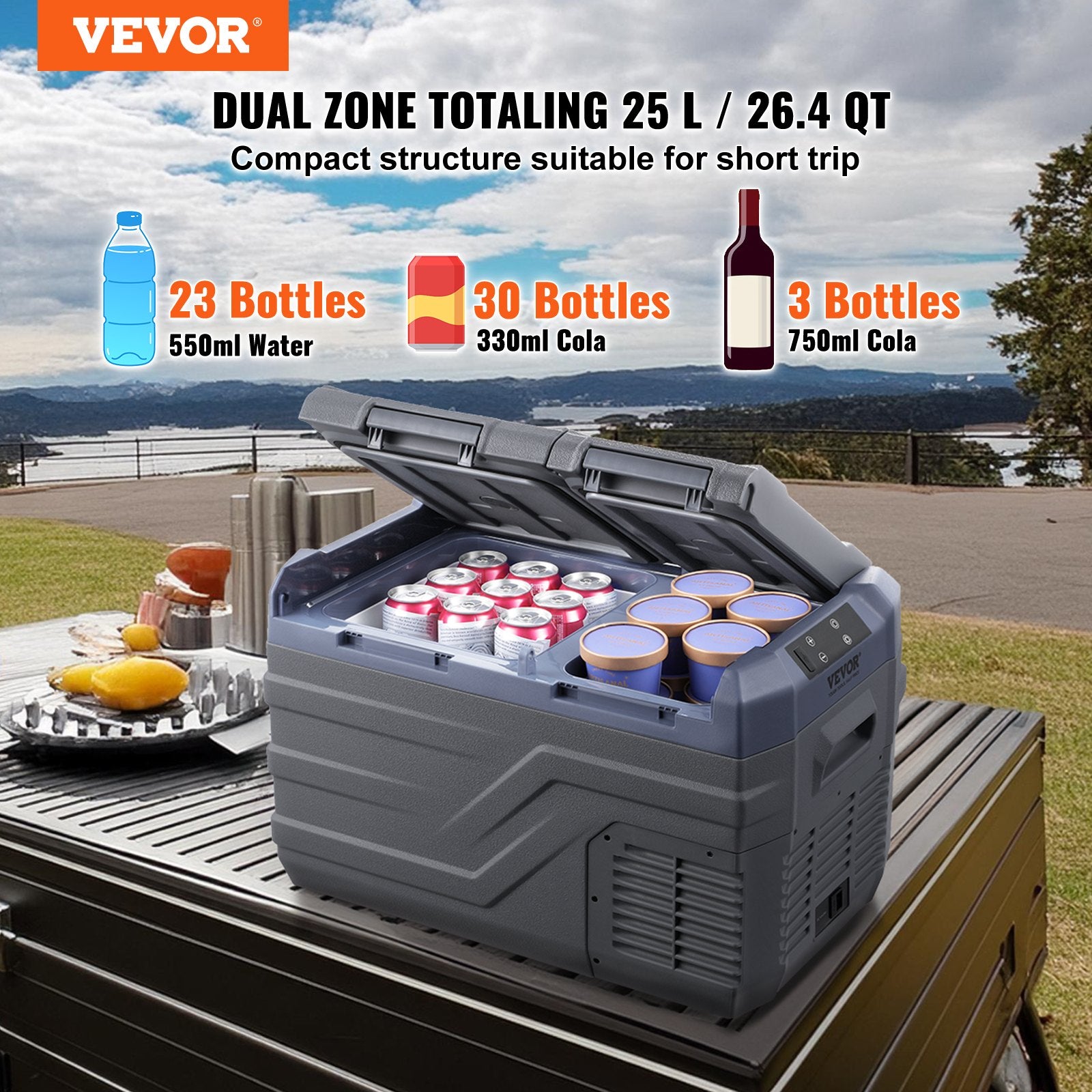 Vevor Portable Refrigerator and Freezer 26.4 Qt. Dual