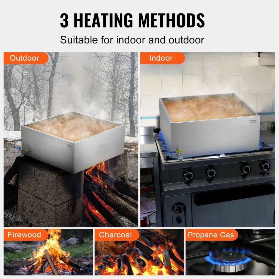 Vevor Maple Syrup Evaporator Pan 24.9 Gal Capacity Stainless Steel with Valve New