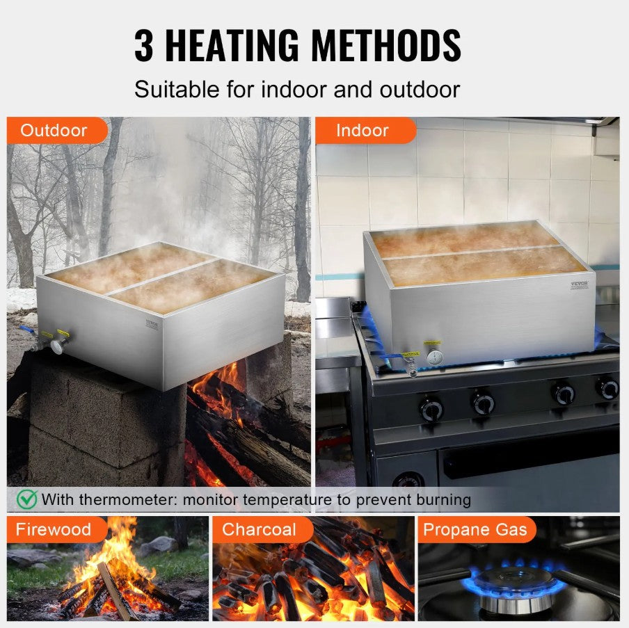 Vevor Maple Syrup Evaporator Pan Stainless Steel with Valve and Thermometer New