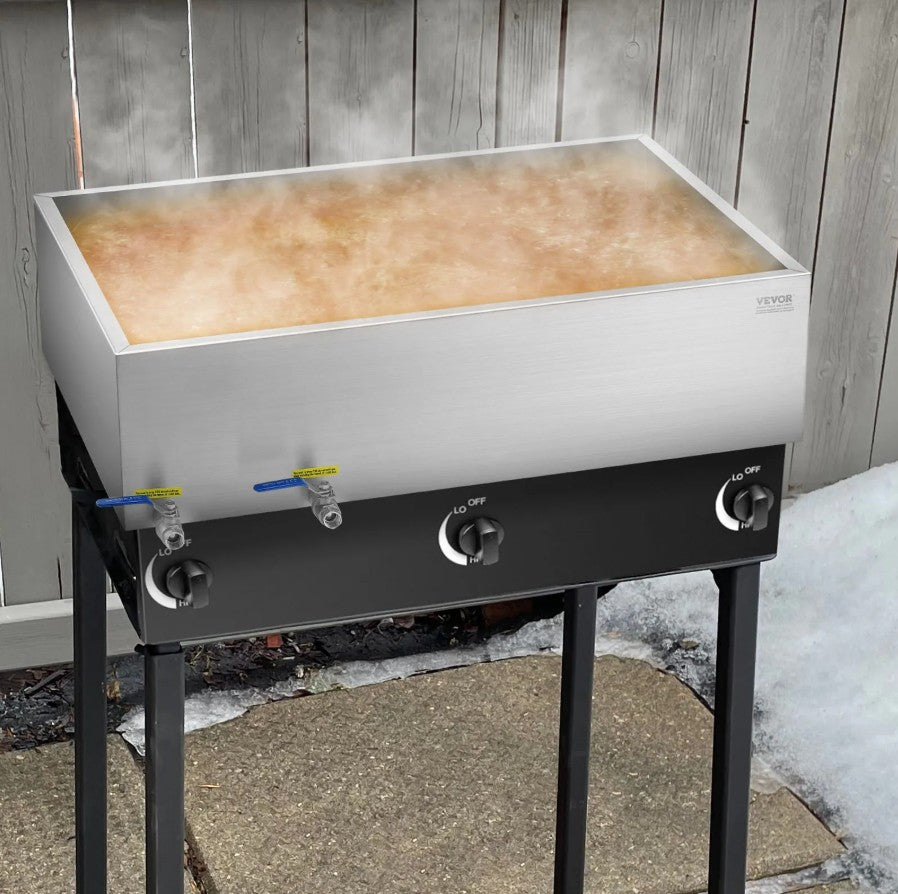Vevor Maple Syrup Evaporator Pan with 2 Valves Stainless Steel 35 Gal Capacity New