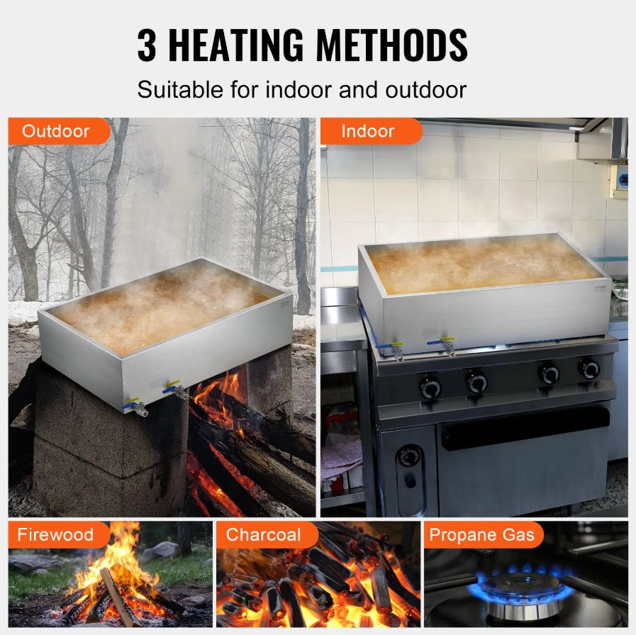 Vevor Maple Syrup Evaporator Pan with 2 Valves Stainless Steel 35 Gal Capacity New