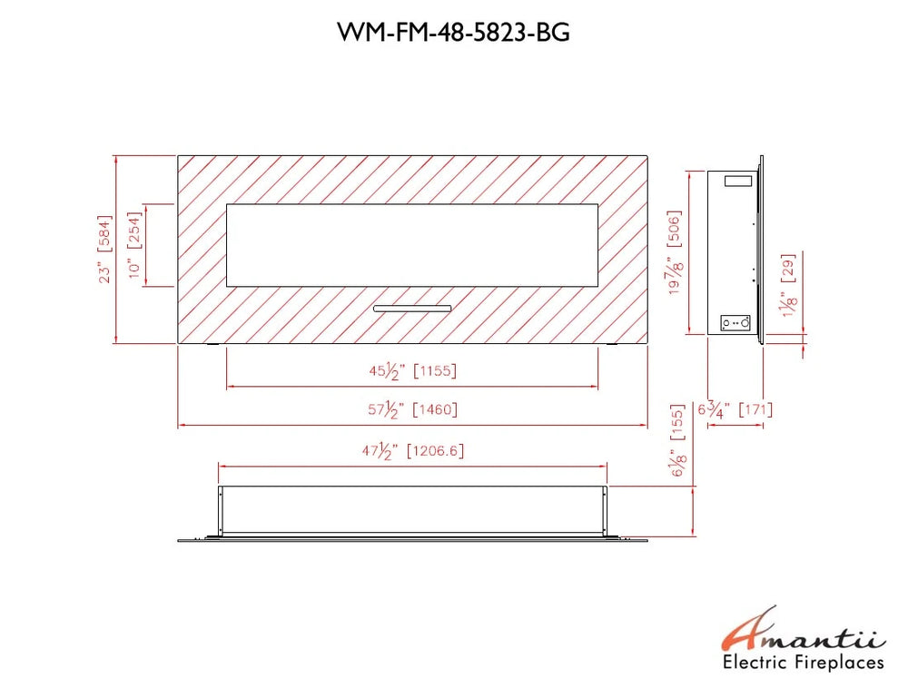 Amantii WM-FM-BG Electric Fireplace 48" Wall Mount or Flush Mount Open Box