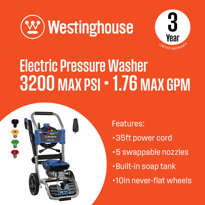 Westinghouse WPX3200e Electric Pressure Washer 3200 PSI 1.76 GPM New