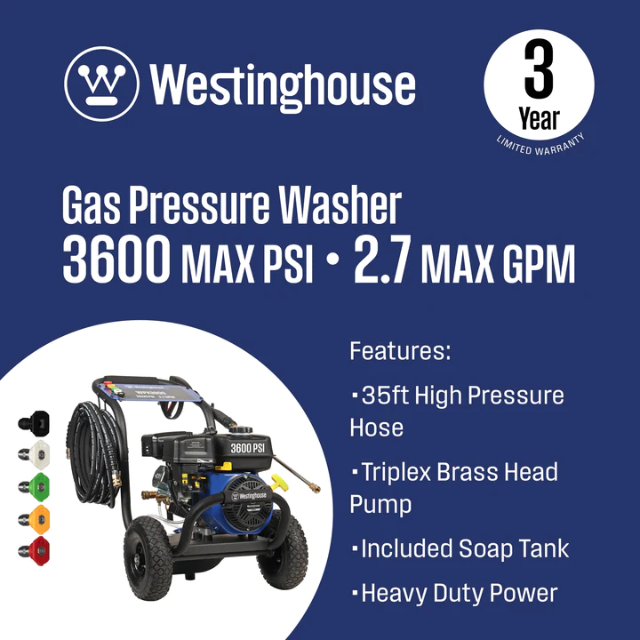 Westinghouse WPX3600 Pressure Washer 3600 PSI 2.7 GPM Gas New