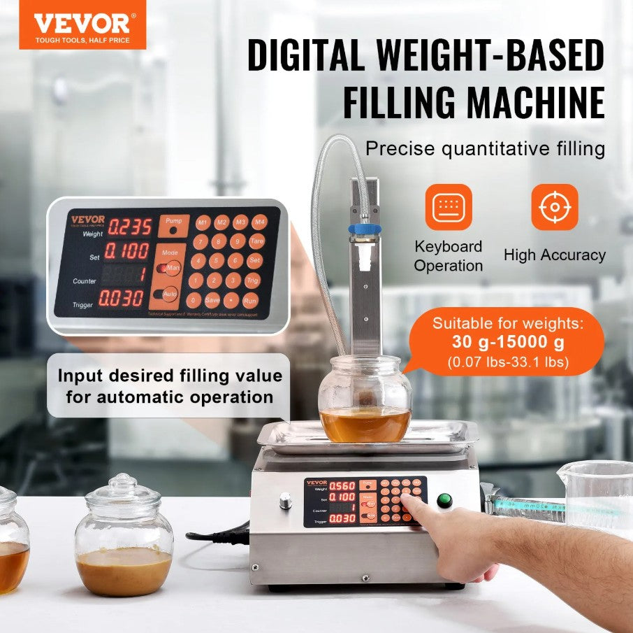 Vevor Single-Nozzle Liquid Filling Machine 0.07-33.1 Lbs Capacity Digital Control Pedal Operation New