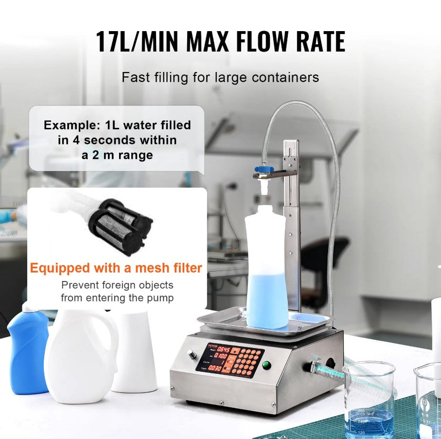 Vevor Single-Nozzle Liquid Filling Machine 0.07-33.1 Lbs Capacity Digital Control Pedal Operation New