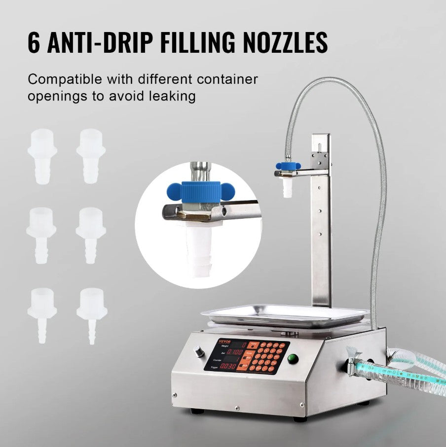 Vevor Single-Nozzle Liquid Filling Machine 0.07-33.1 Lbs Capacity Digital Control Pedal Operation New