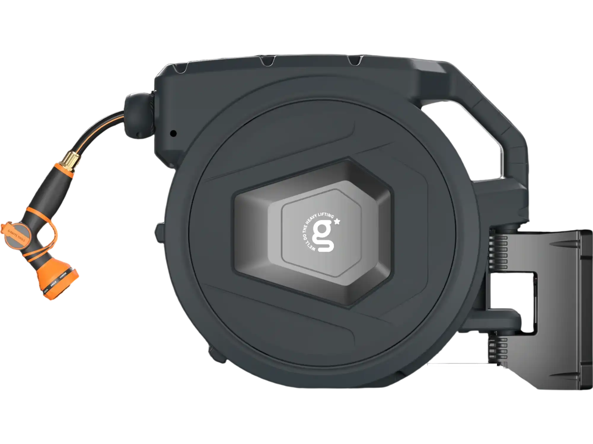 Giraffe Tools Premium Instant Glide Retractable Garden Hose Reel 5/8in 90ft Metal Bracket Dark Grey New