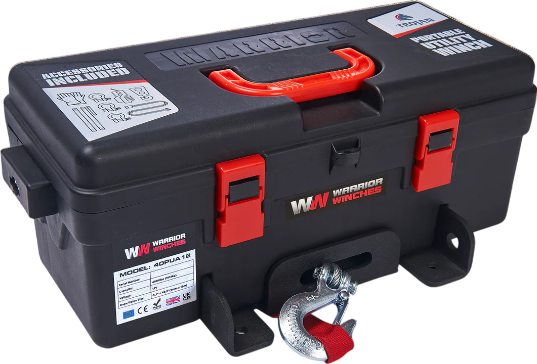 Warrior Winches Trojan Portable Utility Winch 4000 Lbs 12-Volt Synthetic Rope New