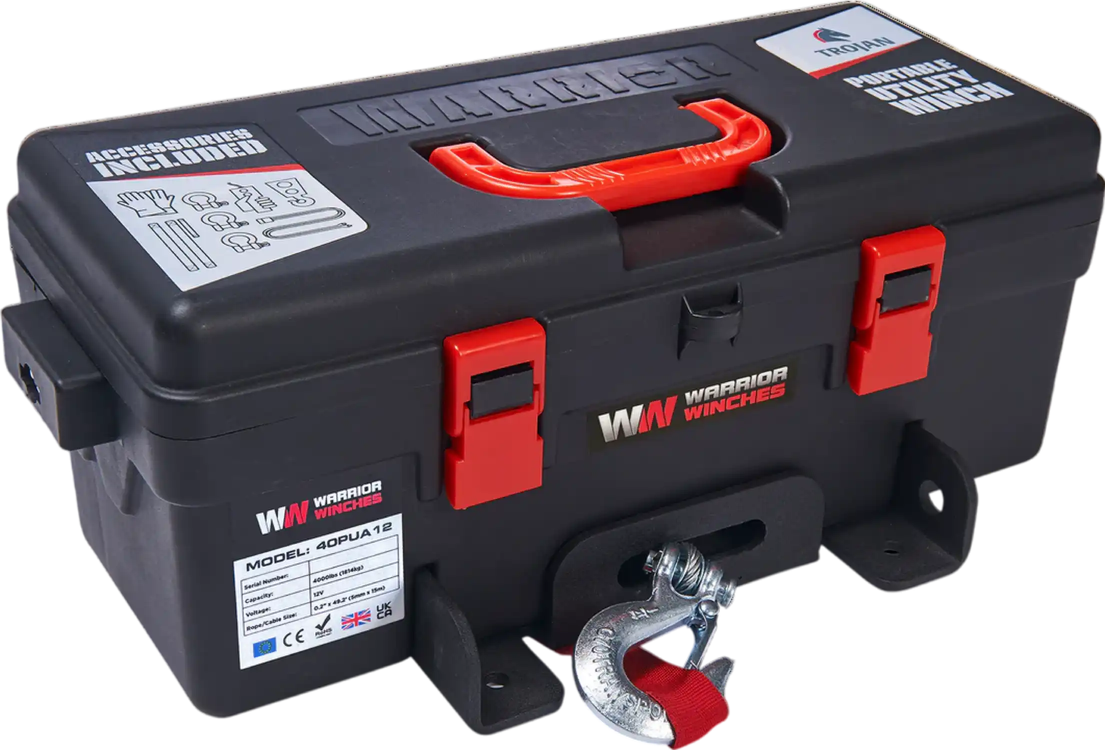 Warrior Winches Trojan Portable Utility Winch 4000 Lbs 12-Volt Synthetic Rope New