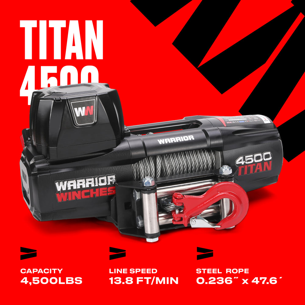 Warrior Winches Titan Electric Winch 4,500 Lb 12-Volt Steel Rope New