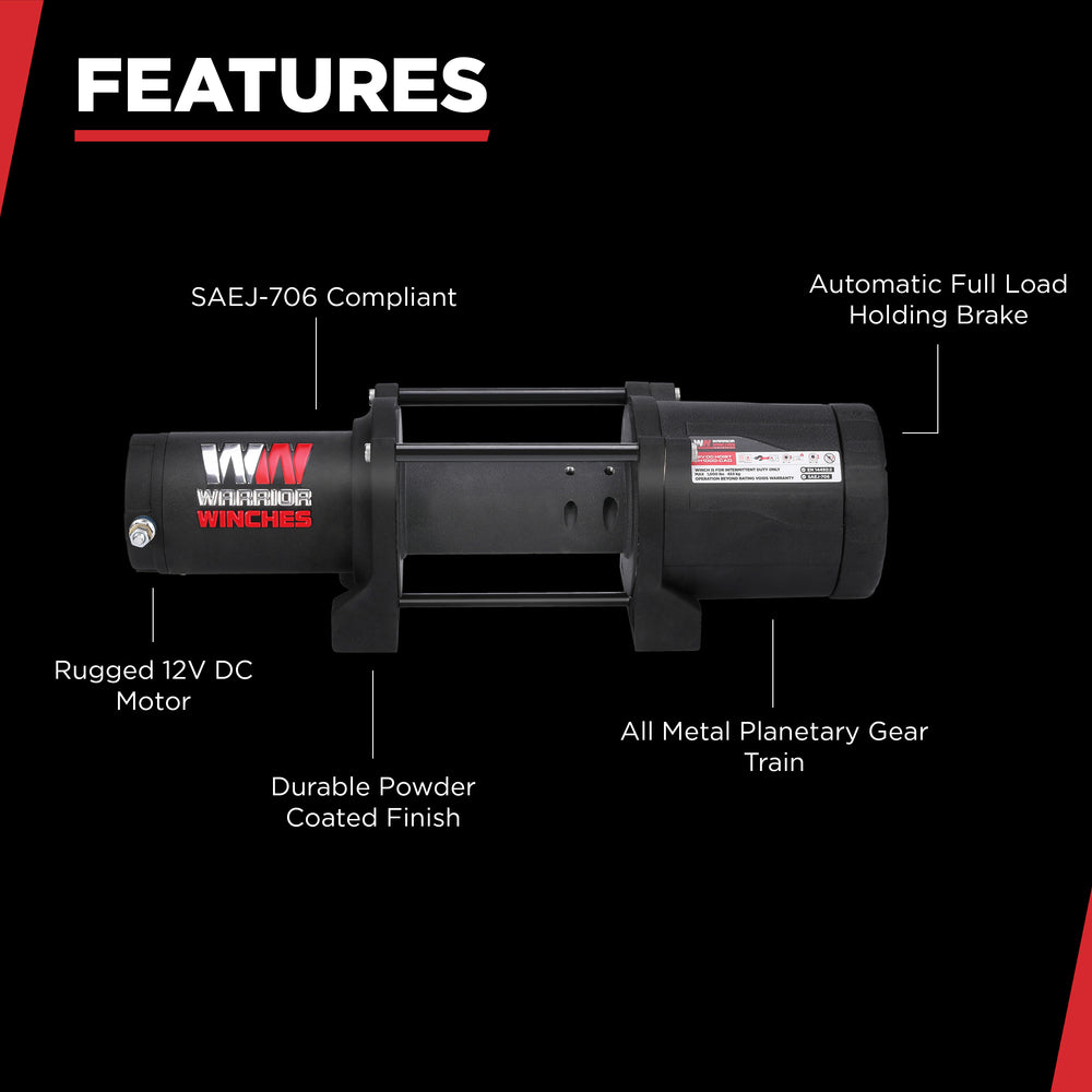 Warrior Winches EH1000 Industrial Hoist 12-Volt 3.2 HP Motor 1000 Lb Capacity New