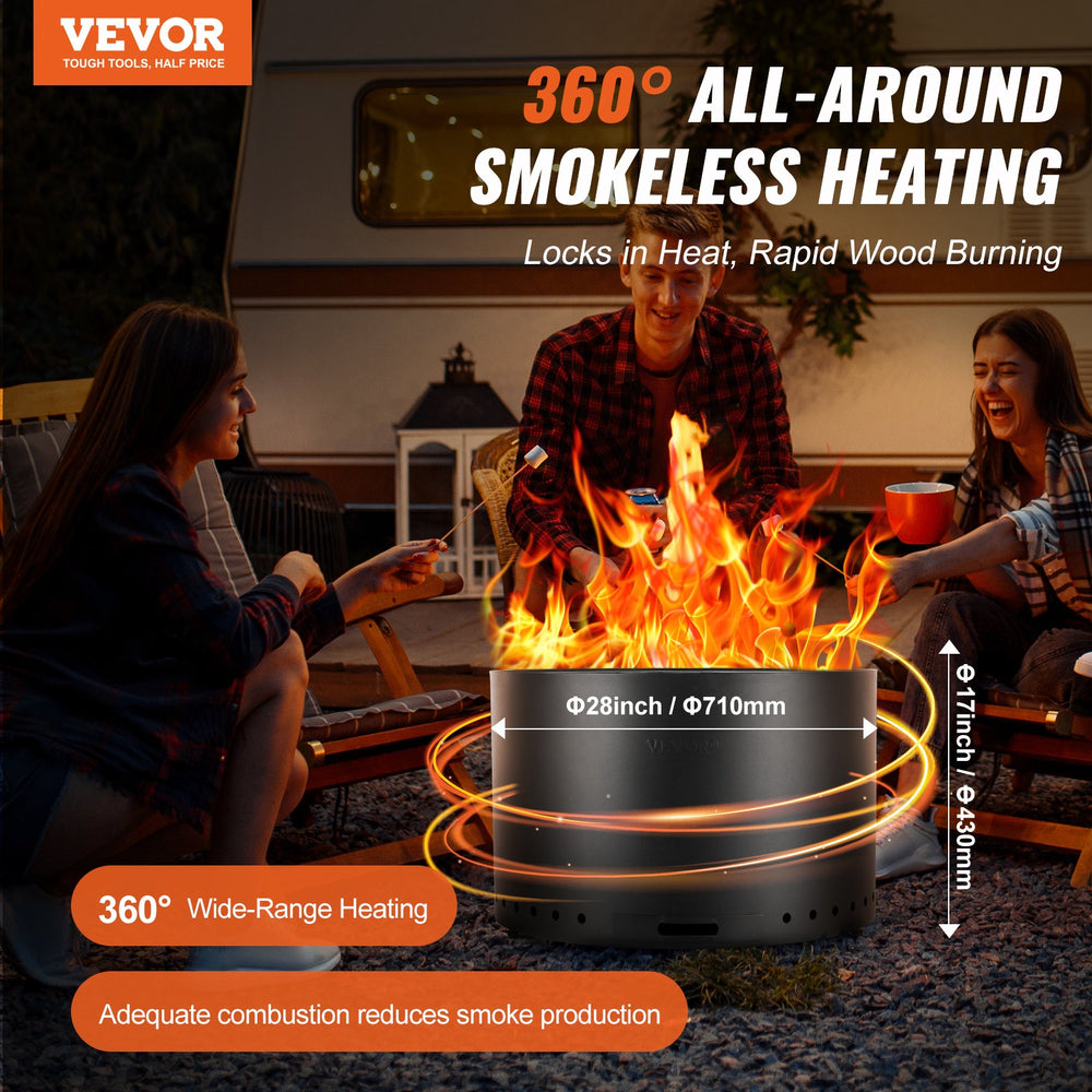 Vevor Smokeless Fire Pit 28" Stainless Steel Wood-Burning Stove for Bonfires New