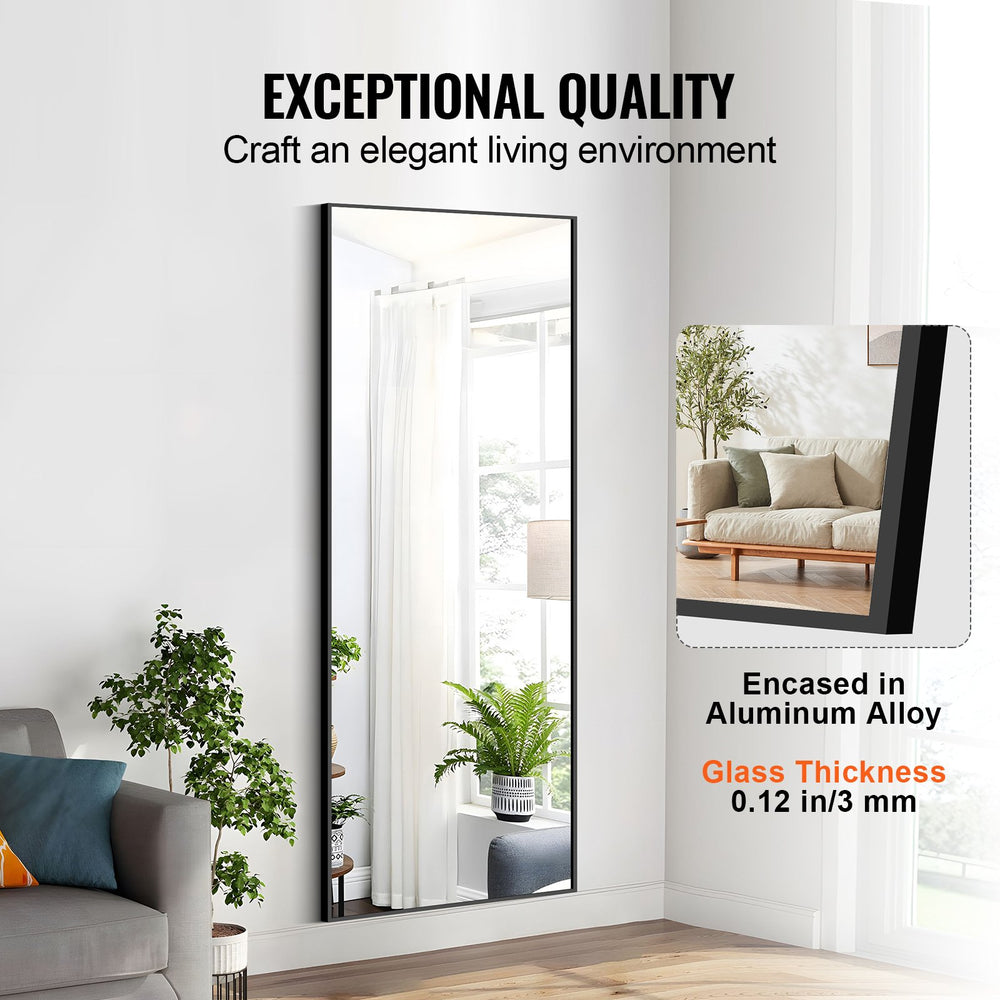 Vevor Full Length Mirror 71" x 31" Rectangular Floor Mirror Leaning Wall-Mounted Aluminum Alloy Frame New