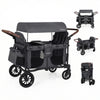 4-seater gray wagon stroller with removable canopy, adjustable handles, and storage pockets for easy family outings.