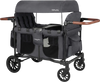 Foldable 4-seater gray wagon stroller with removable canopy, adjustable handles, and multiple storage pockets for kids.