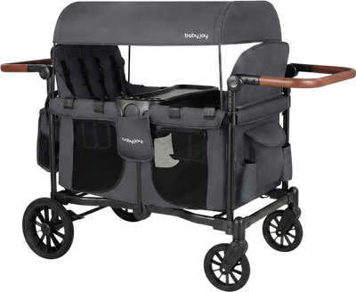 Costway Foldable 4-Seater Push-Pull Wagon Stroller for 4 Kids 54380070 New