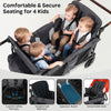 Wagon stroller for 4 kids in gray with padded seats, adjustable handles, and removable canopy for outdoor comfort.