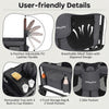 Detail view of the wagon stroller's adjustable handle, breathable mesh sides, and removable tray with cup holders for.