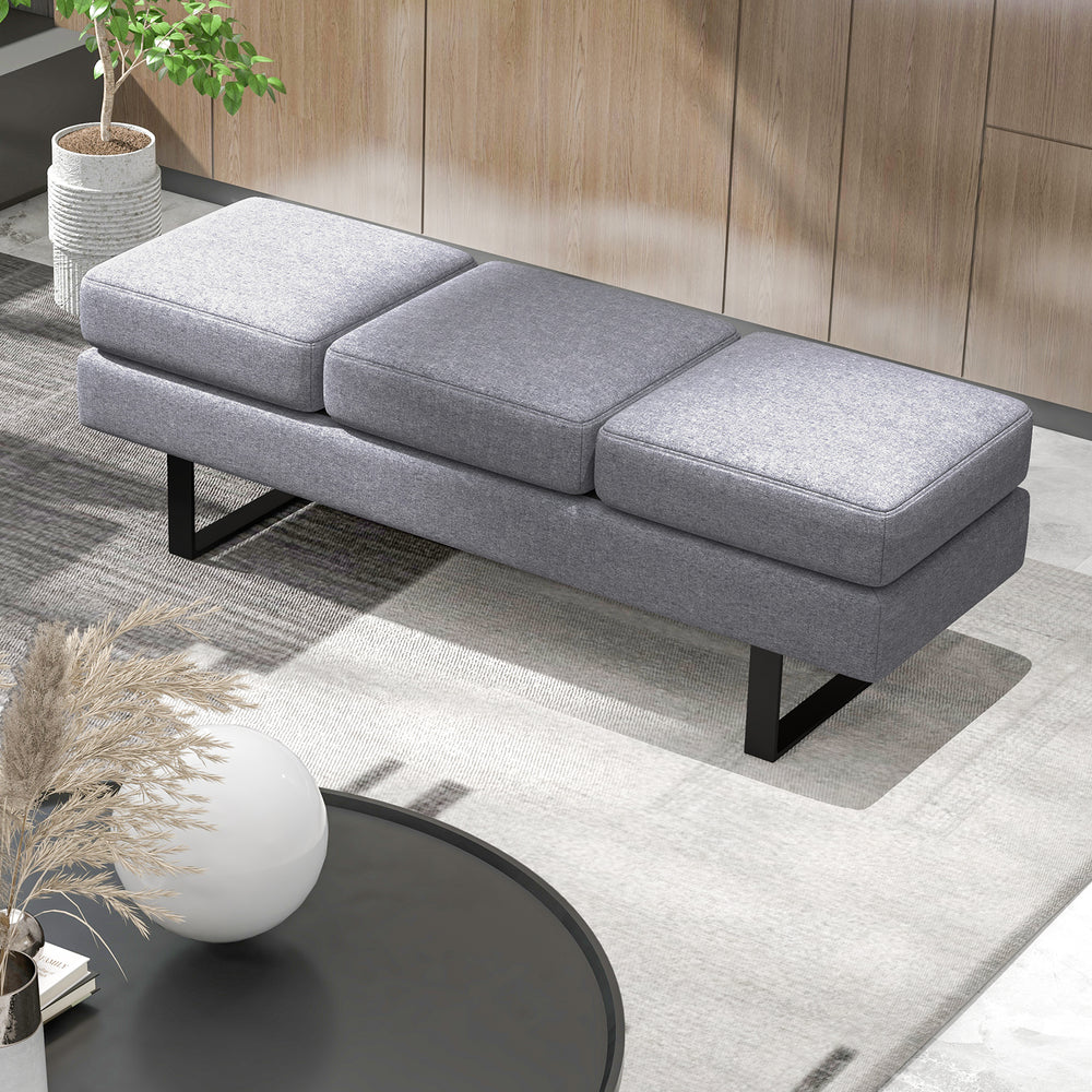 Waiting Room Bench Seating Long Bench with Metal Frame Leg-Gray - Gallery View 1 of 9