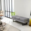 Gray waiting room bench seating with metal frame, removable cushions, and modern design for comfortable reception areas.