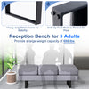 Gray reception bench seating for 3 adults, featuring a heavy-duty metal frame and removable cushions for comfort.
