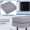 Removable cushion detail of the gray waiting room bench with hook and loop fasteners for easy maintenance.