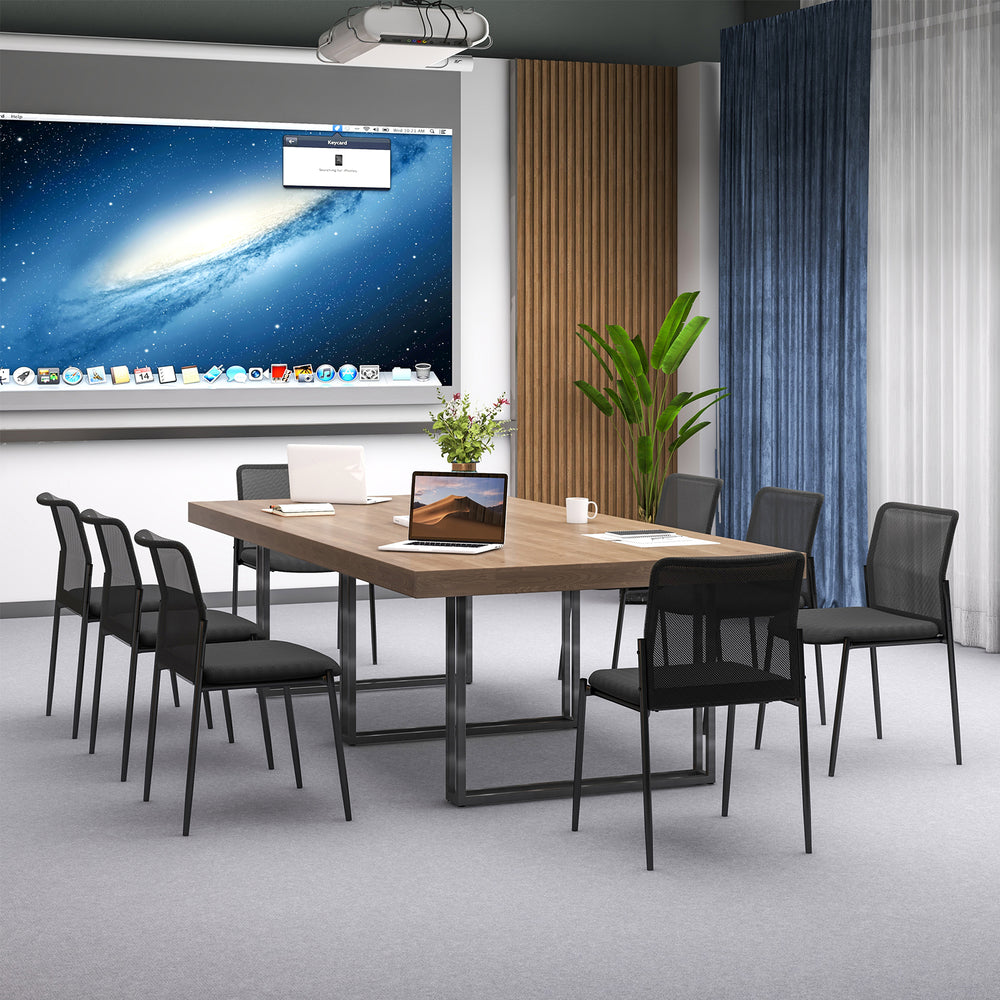 Black waiting room chair set with ergonomic mesh backrest and padded seat, ideal for office and conference room use.