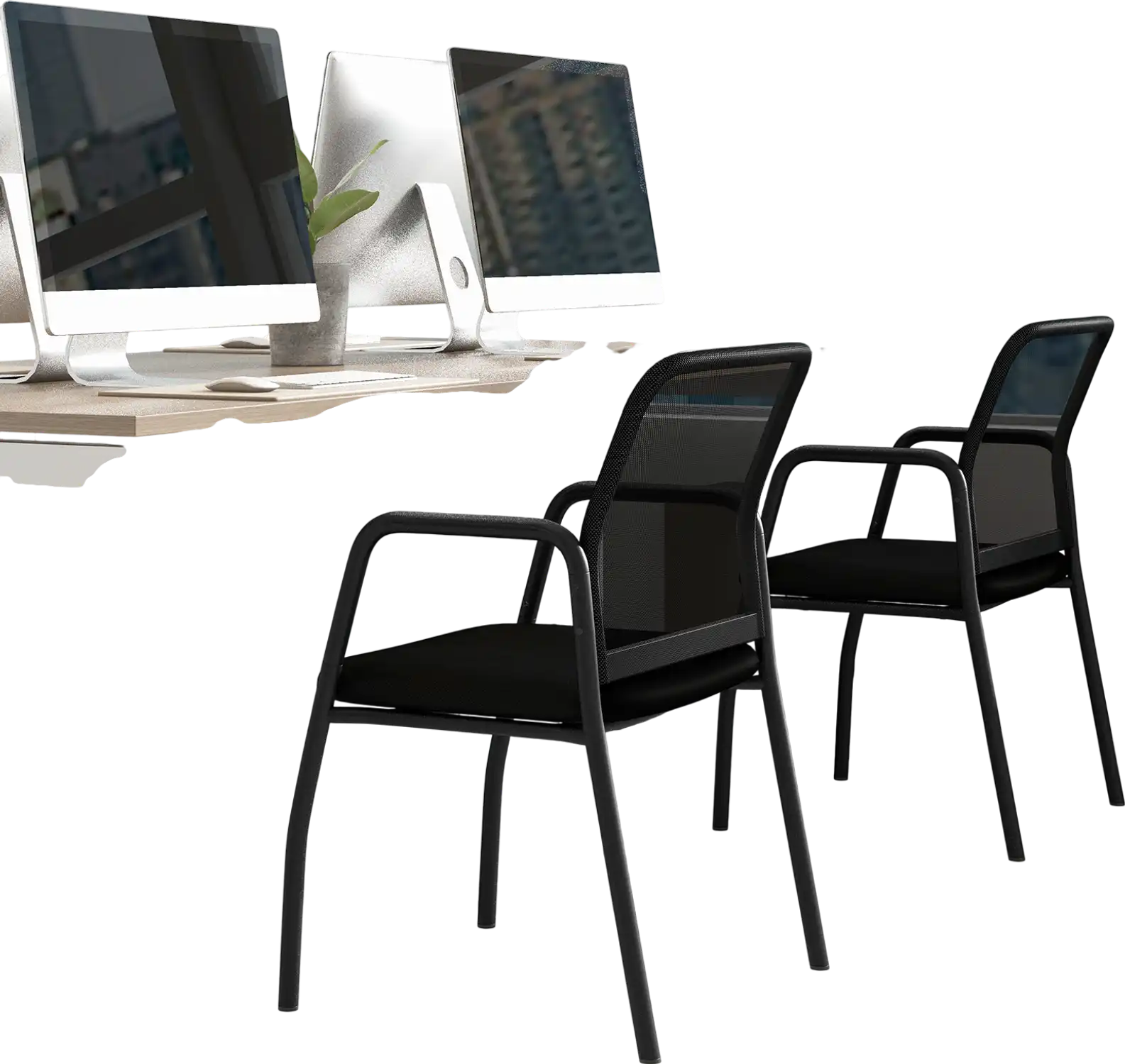 Costway Set of 2 Office Guest Waiting Room Chairs Ergonomic Mesh Back Black 12785964 New