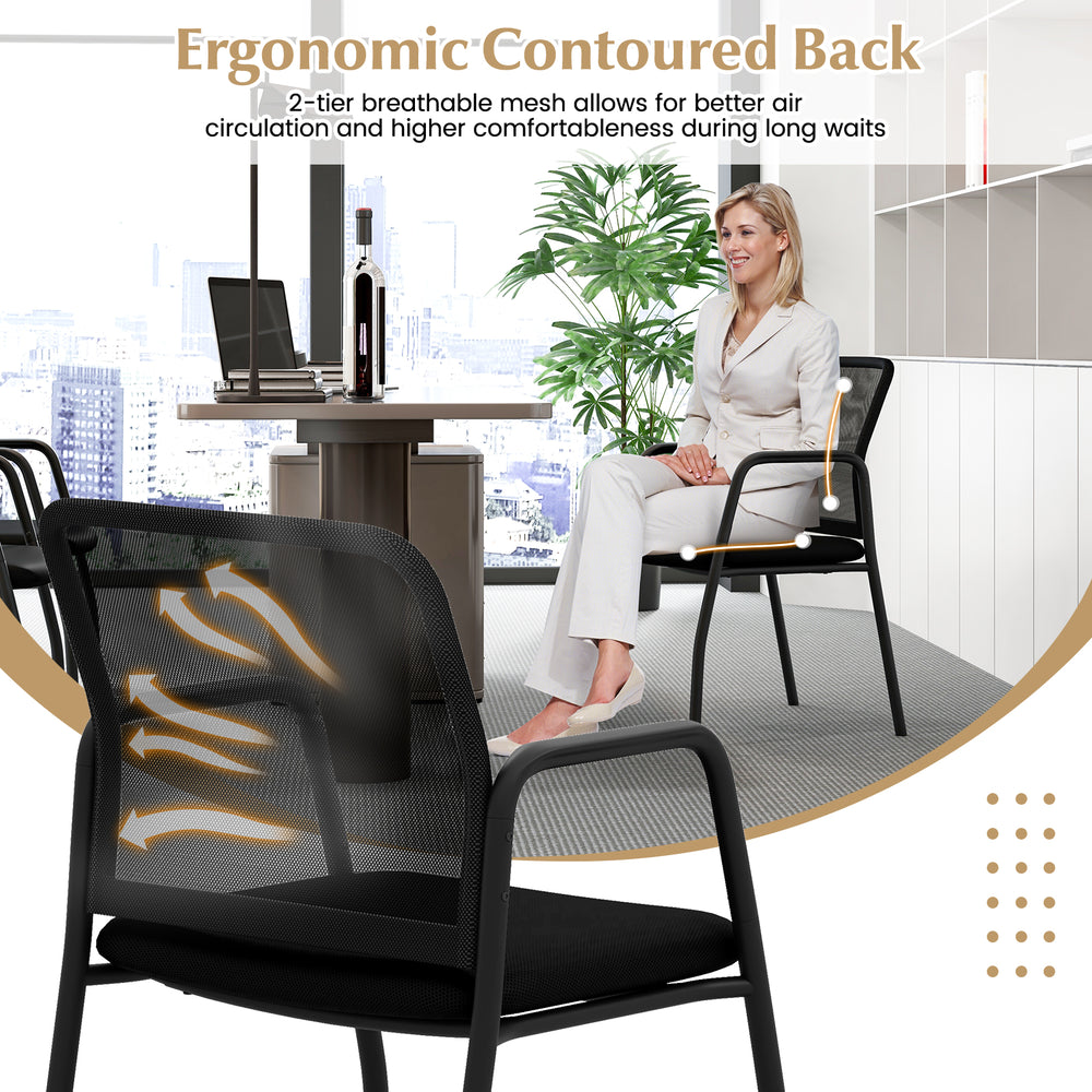 Ergonomic waiting room chair with breathable mesh backrest and sturdy armrests, ideal for office and guest seating.