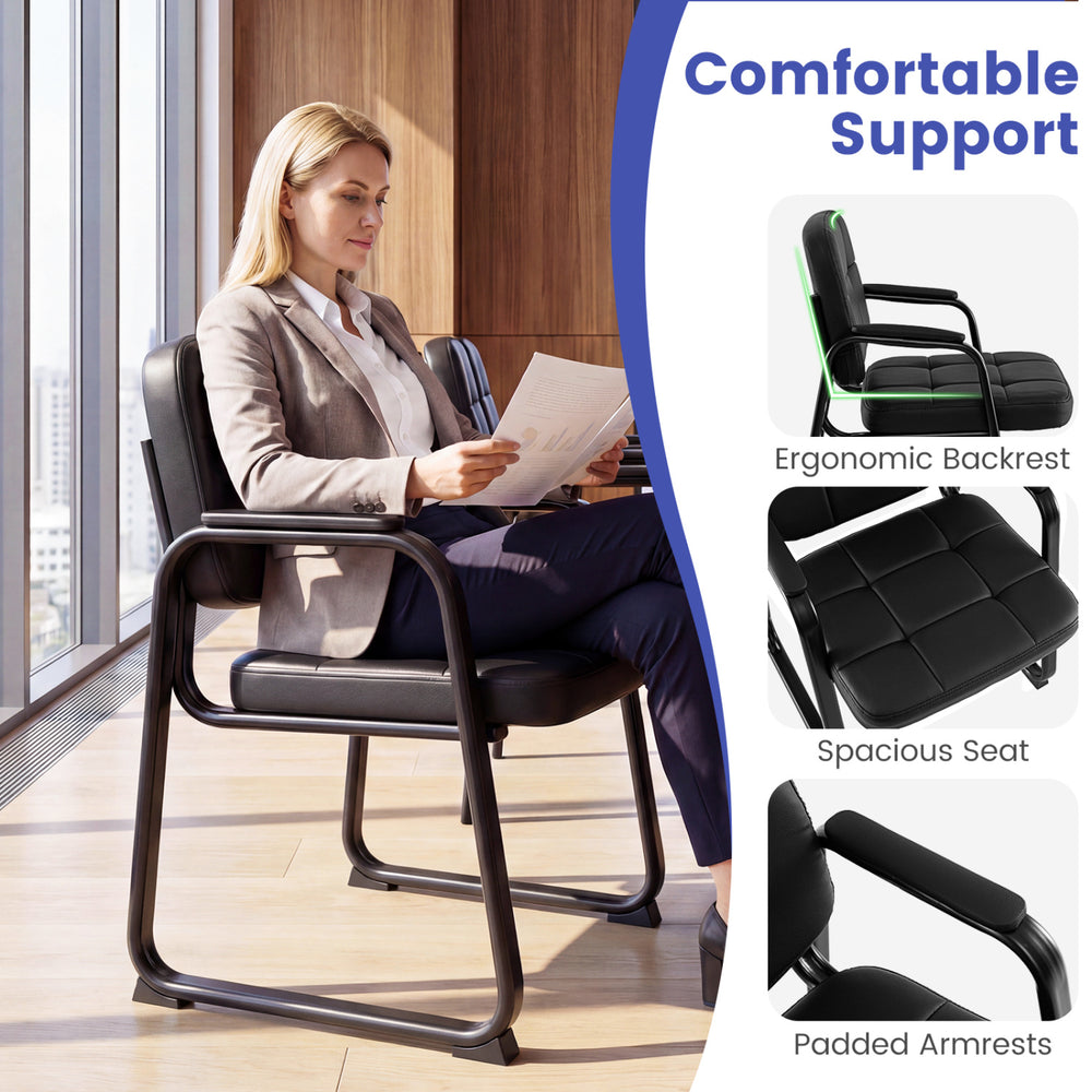 Ergonomic waiting room chair with cushioned seat, padded armrests, and waterproof PVC leather for office reception use.