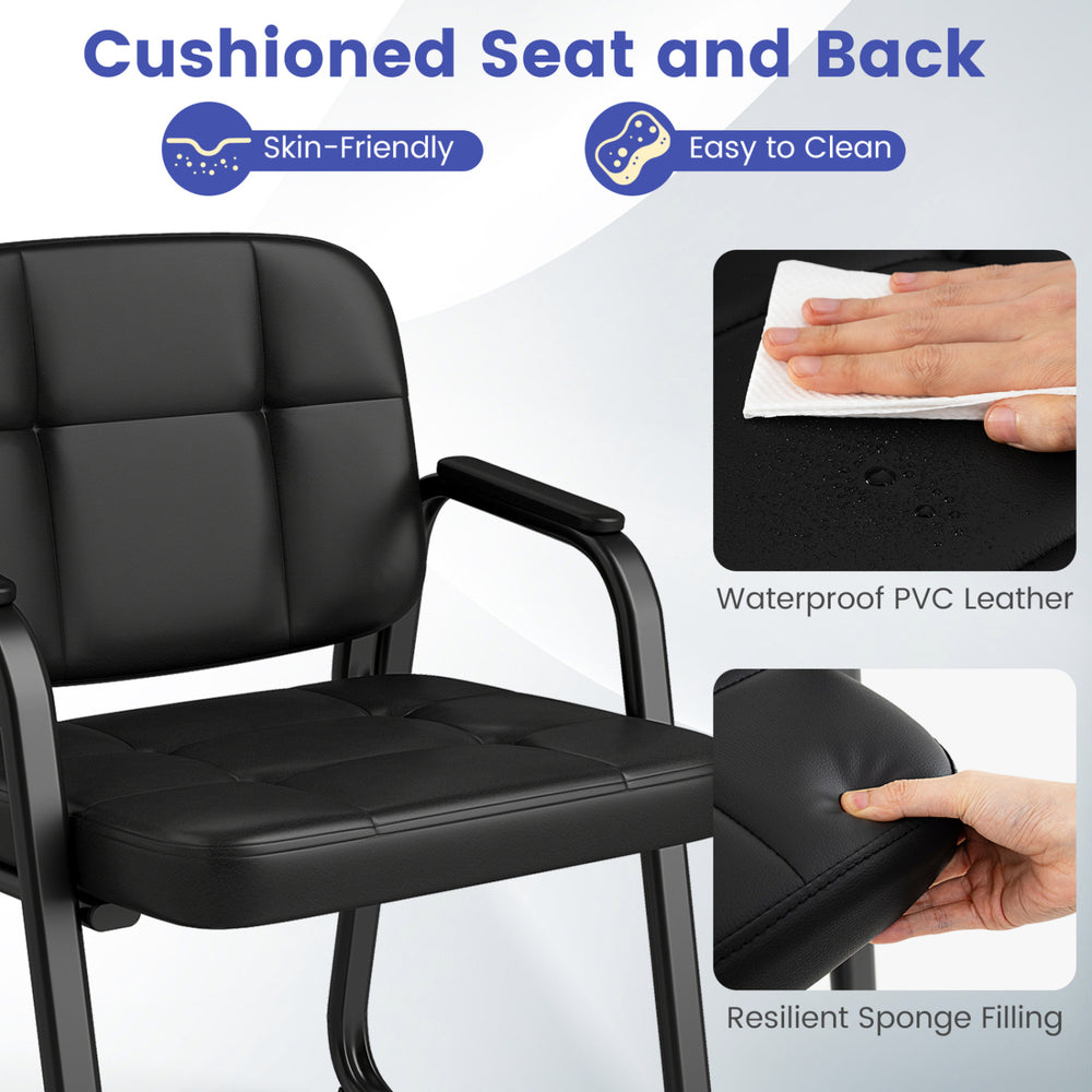 Cushioned black leather office chair with padded armrests and waterproof PVC leather, ideal for reception areas.
