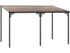 Large wall-mounted patio gazebo with a sloped polycarbonate roof, supported by a durable black metal frame for outdoor.