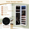 Mirrored jewelry cabinet with LED light, featuring 28 earring slots, 60 ring slots, and soft velvet lining for.