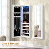 Wall and door-mounted mirrored jewelry cabinet with LED light, featuring generous storage and soft velvet lining for.