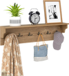 Wooden coat rack with shelf, featuring 6 hooks for hats and bags, ideal for entryway or living room organization.