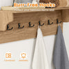 Wooden coat rack with 6 burr-free hooks and top shelf, ideal for hats and towels, perfect for entryway or bathroom.