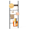 Wall-leaning decorative blanket holder with 5 removable hooks, featuring a durable metal frame for versatile home.